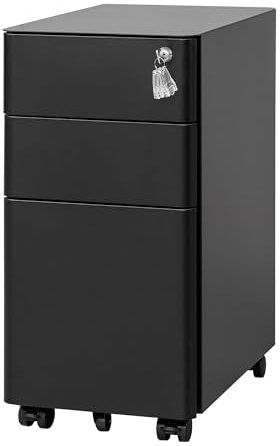 LVSTEEL Rollcontainer, Aktenschrank, Schubladenschrank, Büroschrank aus Metall, Vormontiert, Abschließbarer, 4 Schlüsseln,Büro, Homeoffice, für A4/Legal/Letter