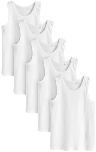NEXT Jungen 5er-Pack Trägertops aus Biobaumwolle Weiß numeric_86-numeric_92