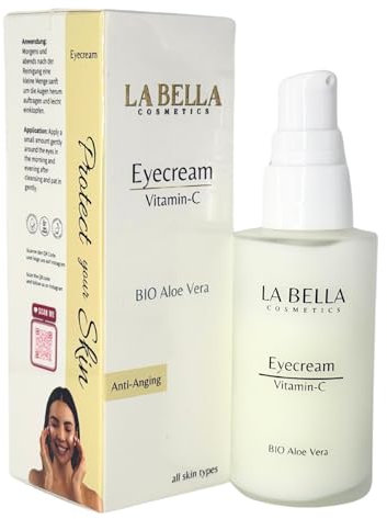 LaBella Cosmetics Vitamin C Augencreme 40ml mit BIO Aloe Vera und Vitaminkomplex, Anti-Aging Augenpflege gegen dunkle Müde Augen für strahlende wache Augen