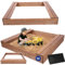 MODO24 Sandkasten mit Sitzbänken, Holzsandkasten, Gartenspielzeug für Kinder, Sandkasten für Garten, Outdoor Sandkasten mit Bänken, Abmessungen 140x137 cm, Farbe: Braun (imprägniert)