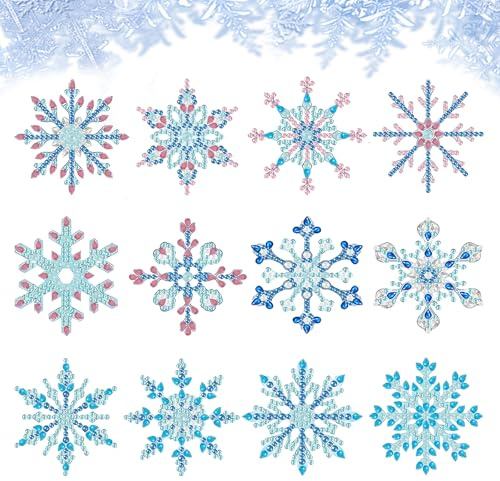 Gigquake 12 Stück Diamond Painting Weihnachten Anhänger, 5D Diamond Painting Schlüsselanhänger DIY Bastelset Weihn für Geschenkboxen Aufgehängt Werden Weihnachtsbaumschmuck Fenster Winter Deko Kinder