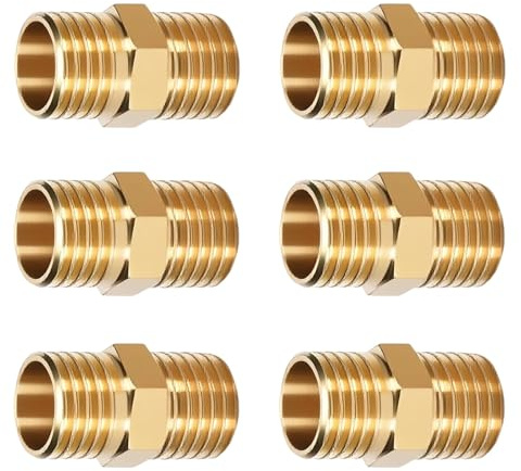 HSUYUN Raccord Tuyau Gaz Laiton, 6 Pièces en Laiton 1/4 Pouce Raccord Gaz, Multifonctionnel Raccord à Double Filetage, Adapté aux Tuyaux, Climatisation, Systèmes Solaires