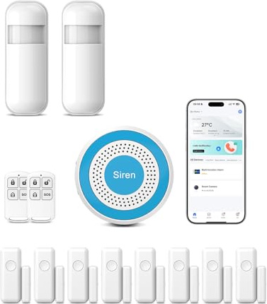 PGST Smart Home Alarm System,Wireless House Alarm Kit with Instant Tuya App Alerts,Siren Hub,Motion Sensors, Door Sensors & Remote,SOS,Works with Alexa for Apartment