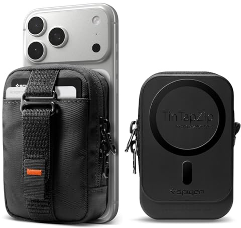 Spigen TinTap Zip MagFit Pouch Wallet for MagSafe & Pixelsnap | MagSafe EDC pouch with card storage, zipper pocket, RFID protection and secure attachment - Black
