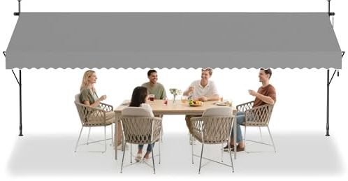 LZQ Klemmmarkise Balkon, Markise Einziehbar Manuell, Handkurbel, höhenverstellbar, UV-beständig, ohne Bohren, 100% Polyester, Grau, 400x120cm