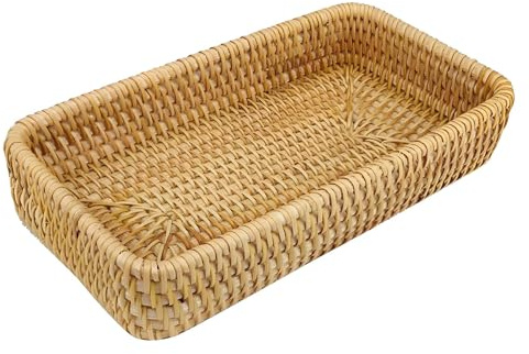 Alriedy 1 PCS Rattan Wicker Tray Basket Narrow Storage Tray Organizer 21 x 11CM