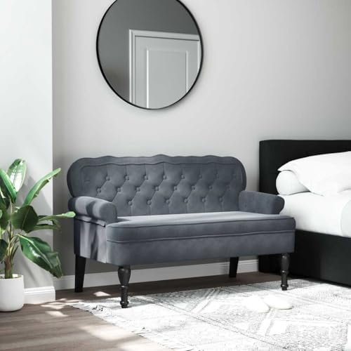 Mokuyary Sitzbank mit Rückenlehne Dunkelgrau 119.5x64.5x75 cm Samt Sitzbank Polsterbank, Bettbank Schuhbank Sitzhocker für Eingang, Schlafzimmer, Wohnzimmer, Flur
