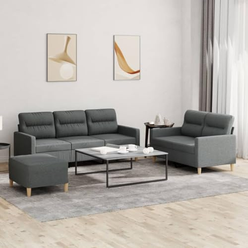 Owoxanthellate 3-TLG. Wohnlandschaft Dunkelgrau 138/198x77x80 cm mit Hocker, Stoff, Metall-Sperrholz, modern, robust, für Wohnzimmer/Büro/Flur