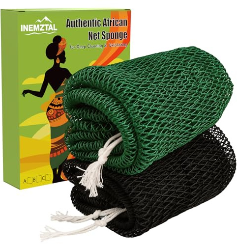 African Net Sponge, lot de 2 éponges africaines en filet avec boîte cadeau, éponge de douche authentique et éponge luffa pour un nettoyage en profondeur, cadeau pour la fête des mères et la journée de