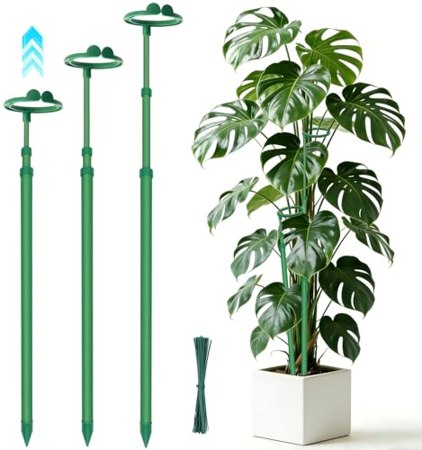 Tuteurs de Plantes Télescopiques 3 Pièces,Hauteur Réglable de 44 à 107,5 cm | Supports Solides en Fibre de Verre pour Monstera,Plantes en Pot, Tomates, Légumes,Tuteurs pour Orchidées avec Pinces