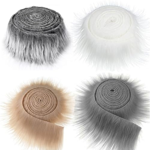 Dexpally 4 Stück Kunstfell zum Basteln Kunstfell Band Kunstpelz Fellstoff Band 5x150cm Furry Faux Precut Strips Fell Stoff Kunstfelle Basteln Craft Plüschstoff für Santa Hair Dwarf DIY Dekoration