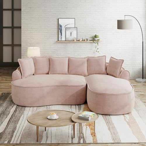 Maisentiel Sofa Modulsofa 2-Sitzer Rahmenloses Relaxsofa Mit Chaiselongue Tiefem Sitz Wohnzimmer Chenille Pink