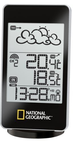 National Geographic Bresser Basic - Stazione meteorologica con visualizzazione delle Tendenze Meteo delle 12 Ore successive, Temperatura Interna/Esterna, Segnale Radio DCF e sensore Esterno, Nero