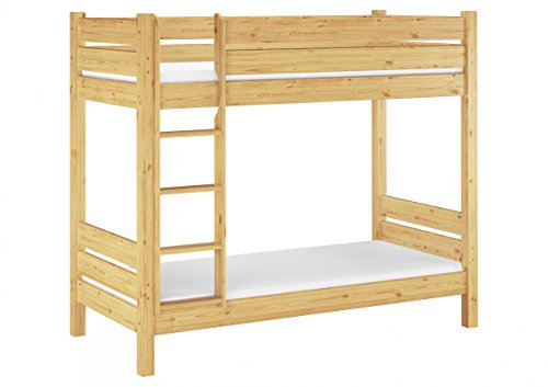 Erst-Holz®Etagenbett extra stabil 80x200 cm, Nische 100 teilbar, mit 2 Rollroste u 2 Matratzen 60.16-08T100M