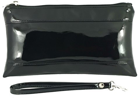 Adorable Patent Clutch Purse Organiser Bag with Detachable Wrist Strap in black