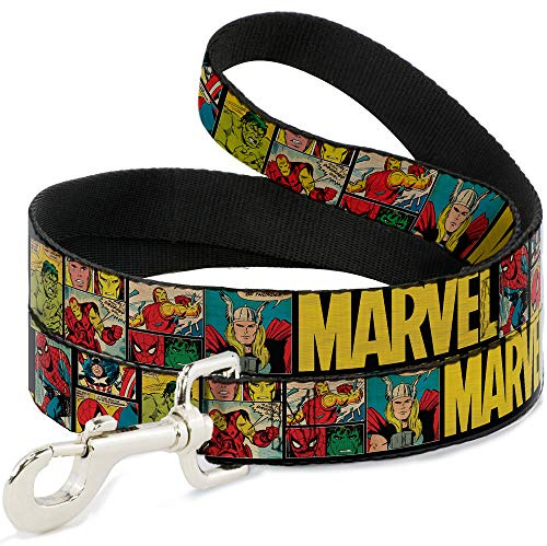 Buckle-Down Pet Leash - MARVEL/Retro Comic Panels Black/Yellow - 4 Feet Long - 1/2 Wide