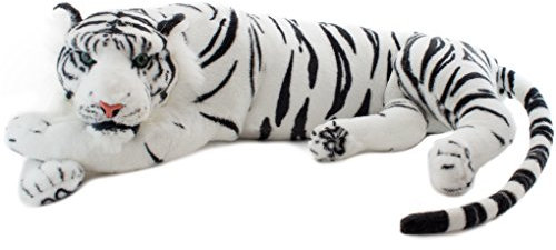 BRUBAKER Tiger Kuscheltier Weiß 60 cm - liegend lebensecht Stofftier Plüschtier - König des Dschungels