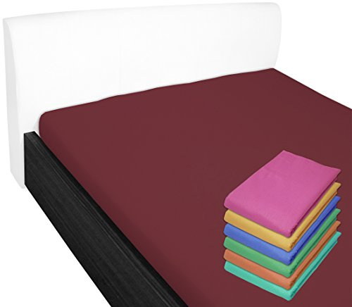 Bettlaken 150x240 cm ohne Gummizug 100% Baumwolle Bordeaux | Glatte Betttuch ohne Spanngummi Atmungsaktiv, Hypoallergen, Waschbar - Hotel Laken Haustuch Renforce Baumwollstoff