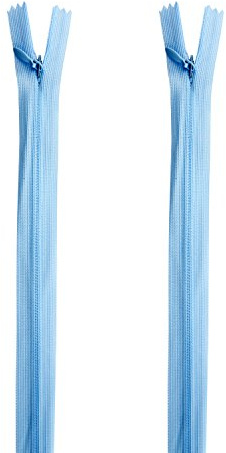 HAND® 2 PCS Sky Pastel Blue Invisible Zipper for Dresses, Skirts, Blouses, Pants etc. - 16 inch (41 cm) Long - Nylon Zip and Metal Zip Head