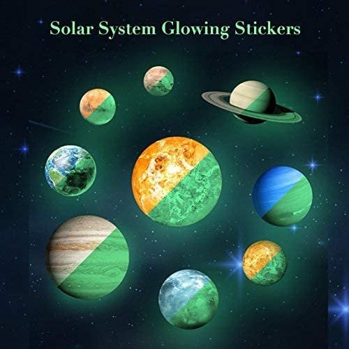 Extsud Neun Planeten Wandsticker Leuchtaufkleber Leuchtsticker Sonne Erde fluoreszierend Wandtattoo Kinderzimmer Junge Wandaufkleber Hausdekoration für Schlafzimmer Wohnzimmer, 30.4 x 30.2 cm
