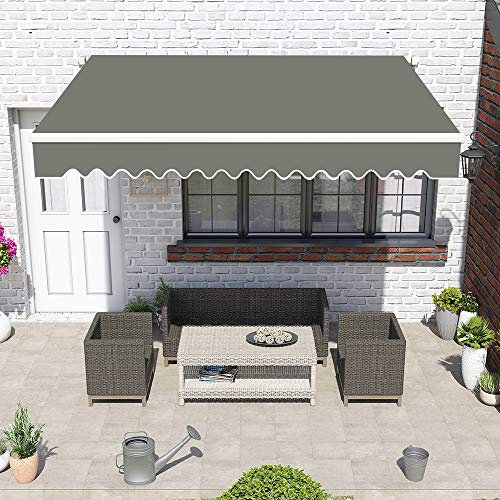 Green Bay Grey DIY Manual Patio Awning, Retractable Gazebo Outdoor Canopy, Garden Sun Shade - 4m x 3m