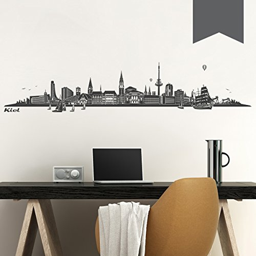 WANDKINGS Wandtattoo - Skyline Kiel - 140 x 28 cm - Dunkelgrau - Wähle aus 6 Größen & 35 Farben