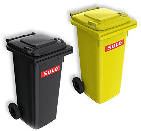 Sulo Lot de 2 conteneurs Poubelle MGB 120 L, Gris et Jaune ordures ménagères et tri sélectif Recyclable (22068+22071)