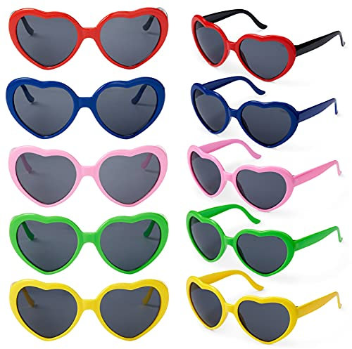 THE TWIDDLERS 10 Herz Sonnenbrille, Hippie Retro Partybrillen für Kinder & Erwachsene - Kindergeburtstage Mitgebsel, Festival, Junggesellenabschied & Hochzeiten