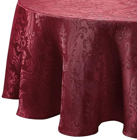 Elrene Damask Tablecloth, Polyester, Cranberry, 70 Inches Round