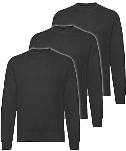 Fruit of the Loom 3er Pack Classic Set-In Sweat Herren, NEU, Farbe:schwarz, Größe:XL