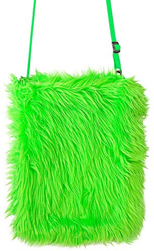 shoperama Neon Kunstfell Tasche bei UV-Licht leuchtend 70er 80er 90er Jahre Handtasche, Farbe:Grün