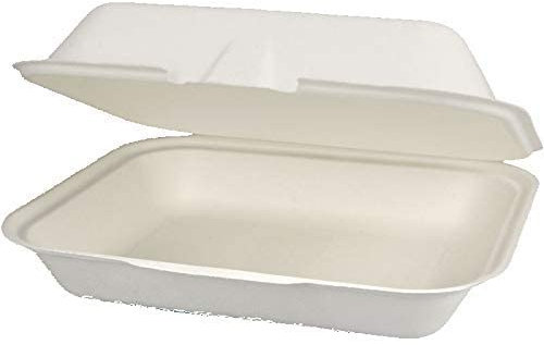 200 Bio Menüboxen Außerhaus Mitnahme Klappboxen Premium ungeteilt Bagasse Zuckerrohr kompostierbar 24x20x8cm (HP4 Maß) - Inkl. Lizenz gemäß VerpG in D