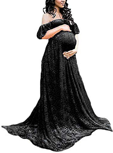BUOYDM Femme Robe en Maternité Enceinte Costume Photo Shoot Robe Elégante pour Plage Wedding Cocktails Soirée (S, Noir)