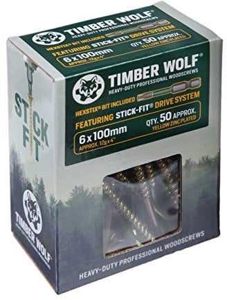 Timber Wolf Vis à bois – 6,0 x 100 mm – Boîte de 50, zinc et jaune (or)