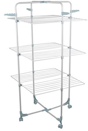 Lifetime Clean Wäscheständer - Trockenturm mit 3 Etagen - rollbar - 30 m Wäscheleine - Weiß