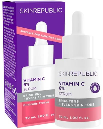 Skin Republic Vitamin C 6% aufhellendes Gesichtsserum, hilft Pigmentation und dunkle Flecken zu reduzieren und bietet lang anhaltende Feuchtigkeit (30 ml)
