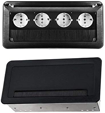 Einbausteckdose 4er schwarz Steckdose Tischsteckdose Schuko Stromdose Schreibtisch Energiestation