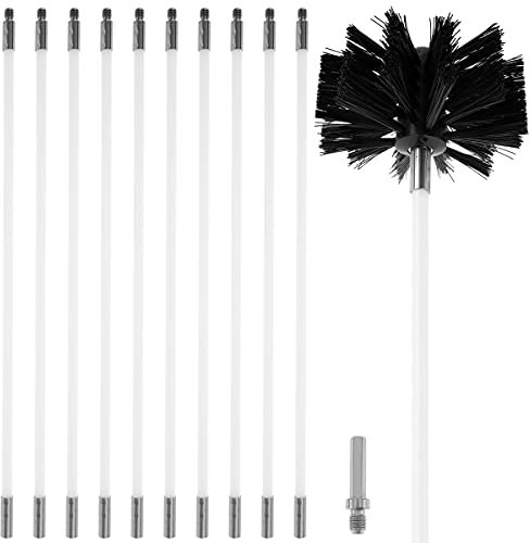 Schornsteinfeger Set Kanalentlüftungs Reinigungsset Schornstein Reinigung Bürsten Set 13-tlg. Kaminbürste Stange Set mit 11 Nylonstäben 1 Bürstenköpfe 1 Bohreranschluss für Kamin Trockner Entlüftungs