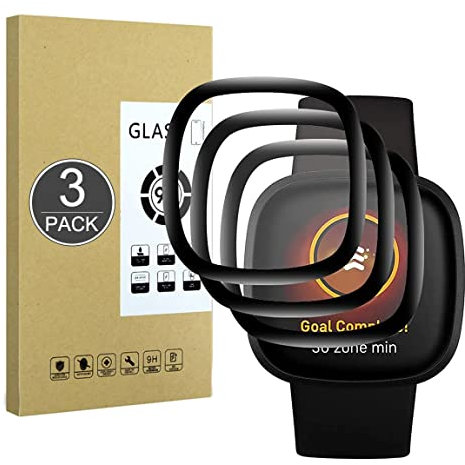 E-Hamii Displayschutzfolie kompatibel mit Fitbit Versa 3/Sense, [3 Stück] [3D gebogene Full Cover] [kratzfest, hochauflösend] Schutz für Fitbit Versa 3/Sense