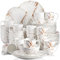 LOVECASA 'Daphne', 48 Pieces Porcelain Dinner Set Color Glaze with Gold Plate Crockery Set Kitchen Dinnerware Set with Dinner Plates, Dessert Plate, Bowls and Mugs, Service for 12, White