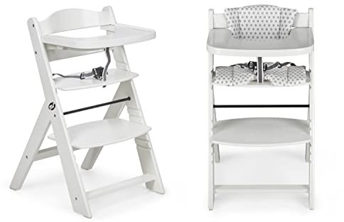 ms Trona para bebé de Madera Full de, Evolutiva, Silla Alta, Ergonómica, Regulable, Segura, Blanco/Blanco