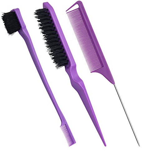 3Pcs Teasing Brush Set, Windspeed Teasing Hair Brush for Teasing Fluffy Hair/Double Sided Edge Brush for Hair Grooming/Pin Tail Comb, Portable Hair Styling Tools for Women Hair Care (Purple)