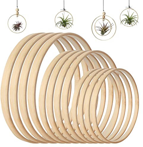 STOUCLA Holz Bambus Floral Hoop,Kranz Ringe,12 Stück 4 Größen Kranz Makramee Craft Hoop Ringe für DIY Hochzeit Kranz Dekor, Traumfänger,Wandbehang Handwerk (15/20/25/30cm)