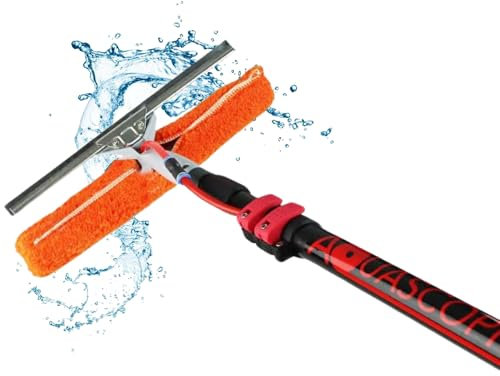 aquascopic Teleskopstange mit wasserdurchlässigem Kombi-Einwascher/Abzieher und internem Wasserschlauch - Längenverstellbar Fensterreiniger für Sonnenkollektoren - Bis zu 10m