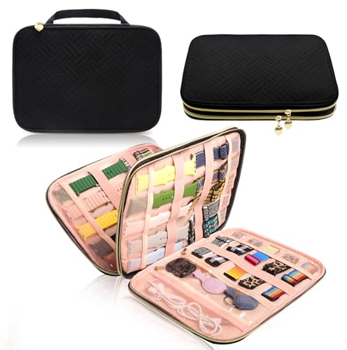 Veirdro Watch Band Storage Box for Apple Watch, Portable Organizer Bag for 35 Watch Bands, Compatible with Smart Watch Band, Watch Band Pen, Headset and Other Accessories