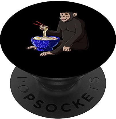 Funny Monkey Japanese Noodles Kawaii Ramen Bowl Chimp PopSockets Swappable PopGrip