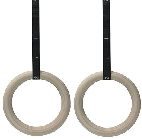 VLFit Turnringe Holz Gymnastikringe Ringe Turnen für Fitness mit Hochfeste Nylon Gurtbänder mit Schnellschnallverschlüßen aus Metall verstellbaren, 28 mm oder 32mm