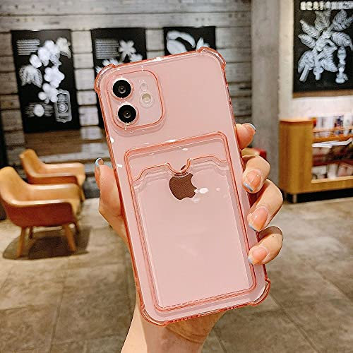 Borsa per carte Custodia per telefono trasparente per iPhone 14 13 11 12 Pro Max XR XS Max X 7 8 Plus Mini Cover trasparente per paraurti morbido, rosa, per iPhone 13 Pro