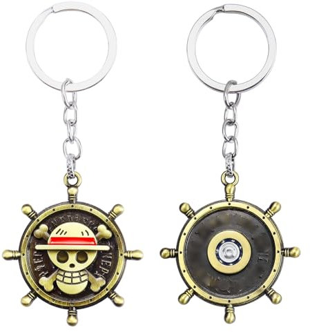 Bkinpid Porte-clés avec tête de mort de pirate et luffy, marron, Medium