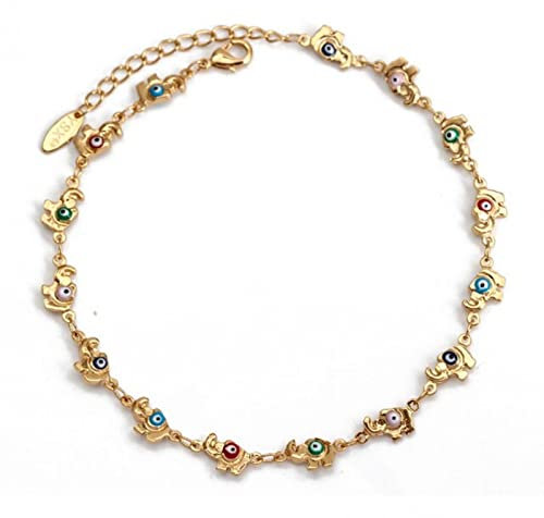 LAYCHEN Verstellbares Elefanten-fußkettchen, Mehrfarbiges Türkisches Auge-fußkettchen Für Damen Und Mädchen, Strandschmuck